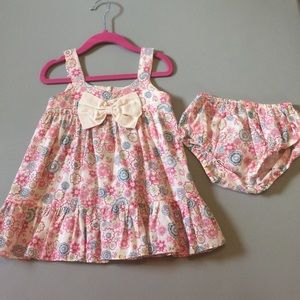 Fantaisie Kids Girl’s 2T Bow Dress w/ Bloomers Cotton Cream Pink Floral Boutique
